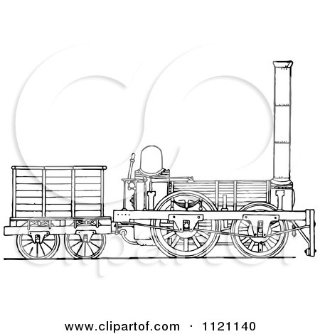 Clipart Of A Retro Vintage Black And White Locomotive Train 2 - Royalty Free Vector Illustration by Prawny Vintage