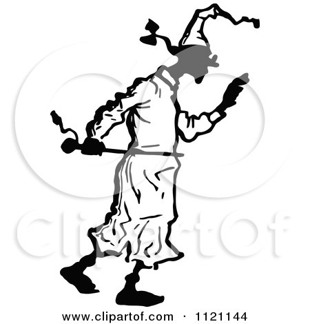 Clipart Of A Retro Vintage Black And White Man Walking In Pajamas - Royalty Free Vector Illustration by Prawny Vintage
