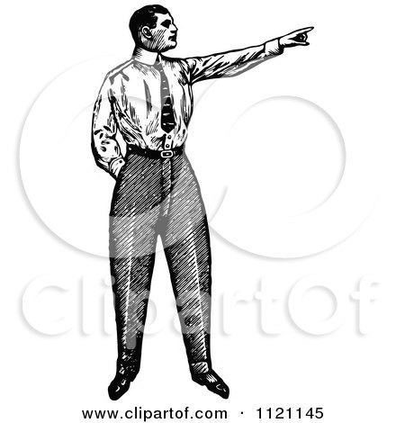 Clipart Of A Retro Vintage Black And White Businessman Pointing - Royalty Free Vector Illustration by Prawny Vintage