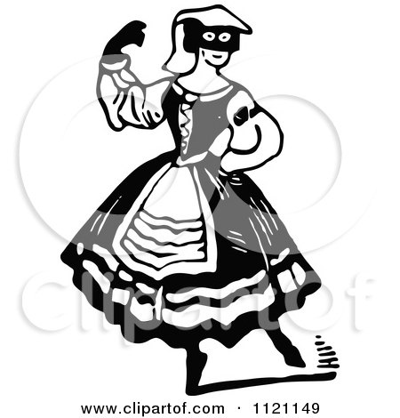 Clipart Of A Retro Vintage Black And White Masked Actress - Royalty Free Vector Illustration by Prawny Vintage