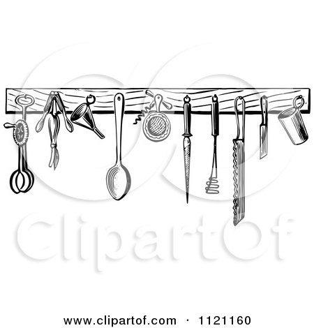 Clipart Of Retro Vintage Black And White Kitchen Tools - Royalty Free Vector Illustration by Prawny Vintage