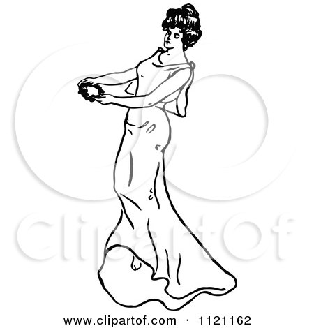 Clipart Of A Retro Vintage Black And White Woman Carrying A Hand Mirror - Royalty Free Vector Illustration by Prawny Vintage