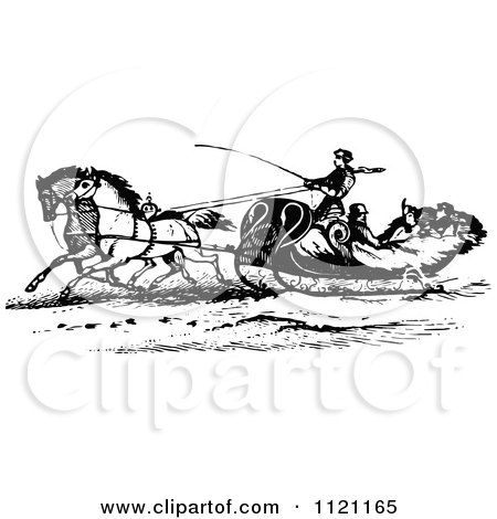 Clipart Of A Retro Vintage Black And White Horse Drawn Sleigh - Royalty Free Vector Illustration by Prawny Vintage