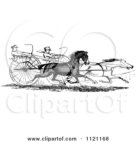 Clipart Of A Retro Vintage Black And White Horse Racers - Royalty Free Vector Illustration by Prawny Vintage