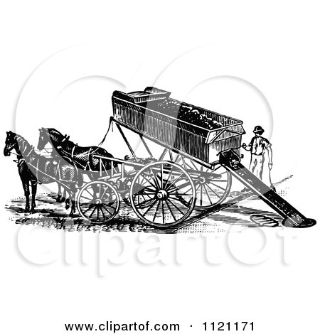 Clipart Of A Retro Vintage Black And White Horse Drawn Mining Cart - Royalty Free Vector Illustration by Prawny Vintage