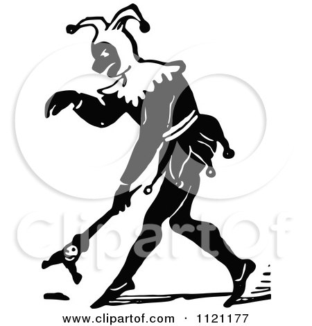 Clipart Of A Retro Vintage Black And White Jester 1 - Royalty Free Vector Illustration by Prawny Vintage