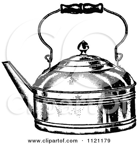 Clipart Of A Retro Vintage Black And White Tea Kettle - Royalty Free Vector Illustration by Prawny Vintage