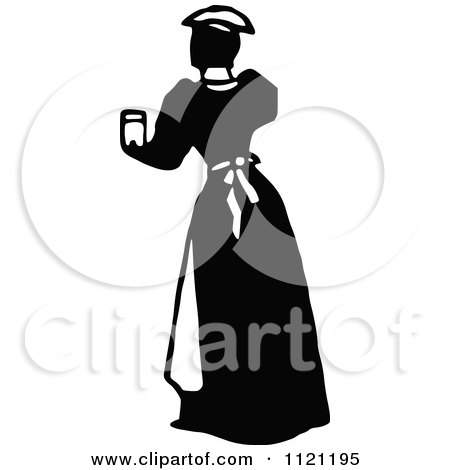 Clipart Of A Retro Vintage Black And White Maid Serving A Drink 2 - Royalty Free Vector Illustration by Prawny Vintage