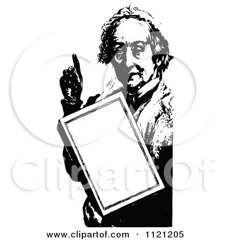 Clipart Of A Retro Vintage Black And White Old Woman Holding A Sign - Royalty Free Vector Illustration by Prawny Vintage