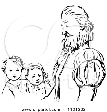 Clipart Of A Retro Vintage Black And White Father And His Children - Royalty Free Vector Illustration by Prawny Vintage