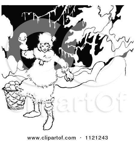 Clipart Of A Retro Vintage Black And White Girl Throwing Snowballs - Royalty Free Vector Illustration by Prawny Vintage