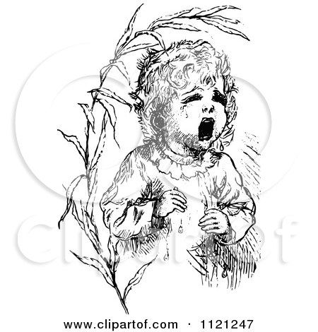 Clipart Of A Retro Vintage Black And White Lost Baby Crying - Royalty Free Vector Illustration by Prawny Vintage