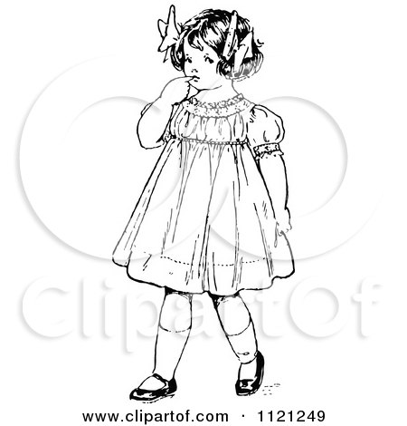 Clipart Of A Retro Vintage Black And White Nervous Girl - Royalty Free Vector Illustration by Prawny Vintage