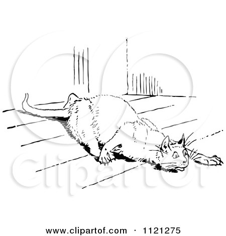 Clipart Of A Retro Vintage Black And White Stalking Cat - Royalty Free Vector Illustration by Prawny Vintage