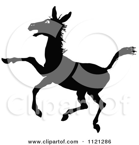 Clipart Of A Retro Vintage Black And White Rearing Donkey - Royalty Free Vector Illustration by Prawny Vintage