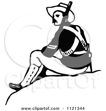Clipart Of A Retro Vintage Black And White Army Soldier With A Rifle 2 - Royalty Free Vector Illustration by Prawny Vintage