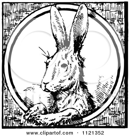 Clipart Of A Retro Vintage Black And White Rabbit In A Circle - Royalty Free Vector Illustration by Prawny Vintage