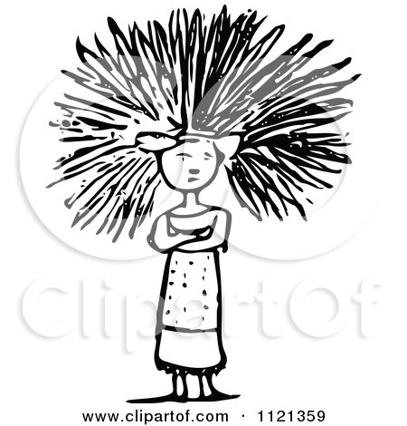 Clipart Of A Retro Vintage Black And White Woman Having A Bad Hair Day - Royalty Free Vector Illustration by Prawny Vintage