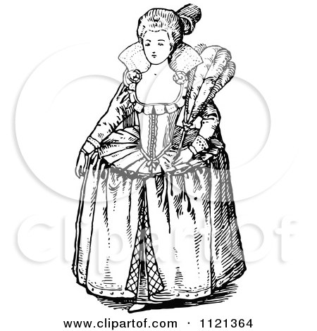 Clipart Of A Retro Vintage Black And White Elizabethan Woman - Royalty Free Vector Illustration by Prawny Vintage