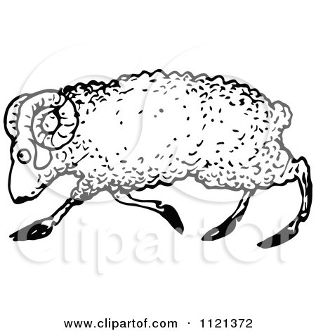 Clipart Of A Retro Vintage Black And White Ram 2 - Royalty Free Vector Illustration by Prawny Vintage