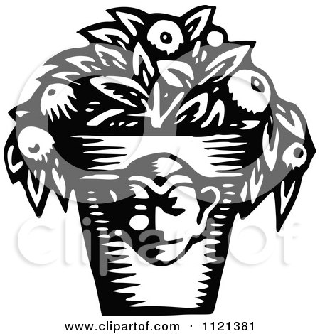 Clipart Of A Retro Vintage Black And White Face On A Flower Pot - Royalty Free Vector Illustration by Prawny Vintage