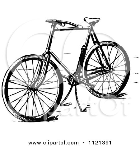 Clipart Of A Retro Vintage Black And White Bicycle With A Stand - Royalty Free Vector Illustration by Prawny Vintage