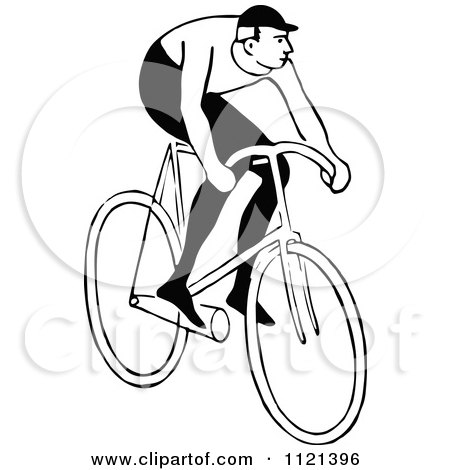 Clipart Of A Retro Vintage Black And White Man Riding A Bicycle 2 - Royalty Free Vector Illustration by Prawny Vintage