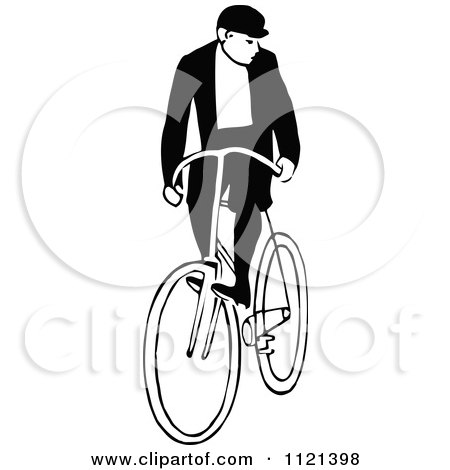 Clipart Of A Retro Vintage Black And White Man Riding A Bicycle 3 - Royalty Free Vector Illustration by Prawny Vintage