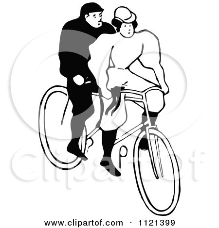 Clipart Of A Retro Vintage Black And White Couple Riding A Tandem Bicycle - Royalty Free Vector Illustration by Prawny Vintage