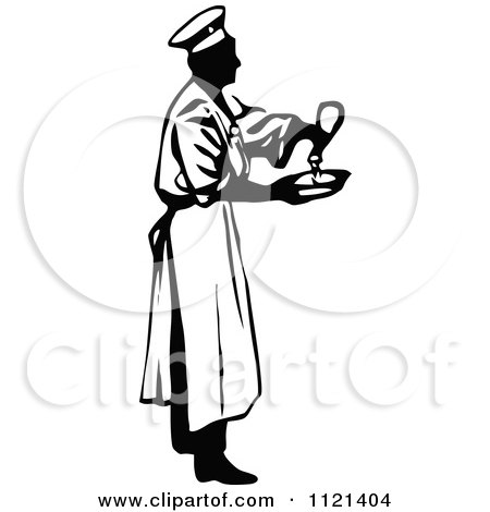 Clipart Of A Retro Vintage Black And White Male Chef Seasoning Food - Royalty Free Vector Illustration by Prawny Vintage