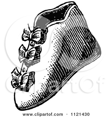 Clipart Of A Retro Vintage Black And White Baby Boot Shoe - Royalty Free Vector Illustration by Prawny Vintage