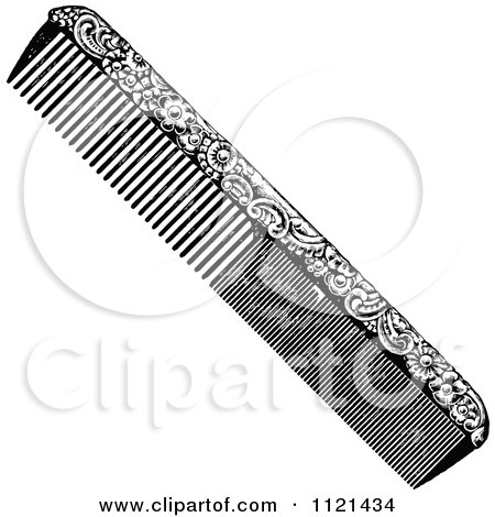 Clipart Of A Retro Vintage Black And White Ornate Hair Comb - Royalty Free Vector Illustration by Prawny Vintage