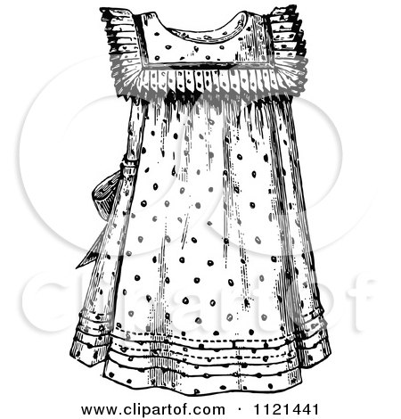 Clipart Of A Retro Vintage Black And White Girls Dress - Royalty Free Vector Illustration by Prawny Vintage