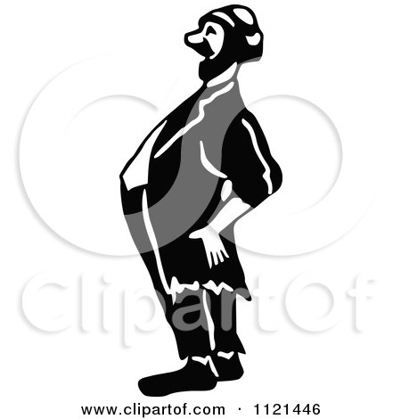 Clipart Of A Retro Vintage Black And White Hobo Man Laughing - Royalty Free Vector Illustration by Prawny Vintage
