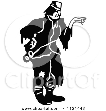 Clipart Of A Retro Vintage Black And White Hobo Man 2 - Royalty Free Vector Illustration by Prawny Vintage