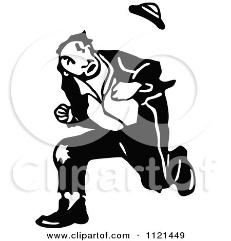 Clipart Of A Retro Vintage Black And White Hobo Man Running - Royalty Free Vector Illustration by Prawny Vintage