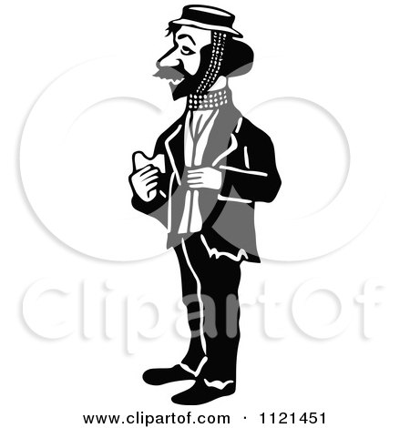 Clipart Of A Retro Vintage Black And White Hobo Man 4 - Royalty Free Vector Illustration by Prawny Vintage