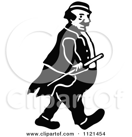 Clipart Of A Retro Vintage Black And White Hobo Man Walking - Royalty Free Vector Illustration by Prawny Vintage