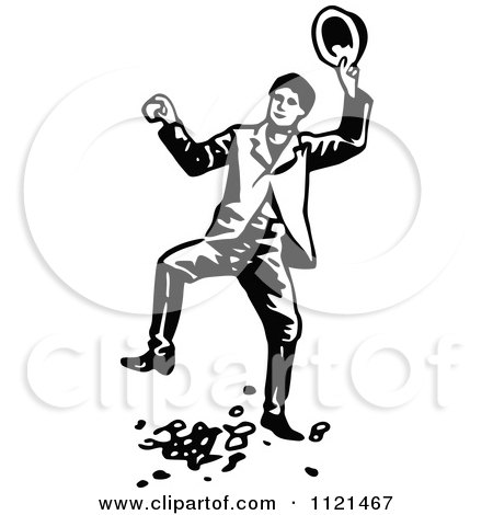 Clipart Of A Retro Vintage Black And White Klondiker Gold Rush Miner Man Celebrating - Royalty Free Vector Illustration by Prawny Vintage