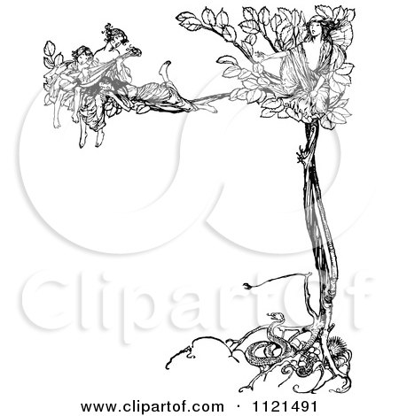 Clipart Of Retro Vintage Black And White Women Singing In A Tree - Royalty Free Vector Illustration by Prawny Vintage