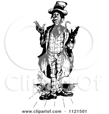 Clipart Of A Retro Vintage Black And White Confused Ragged Man - Royalty Free Vector Illustration by Prawny Vintage
