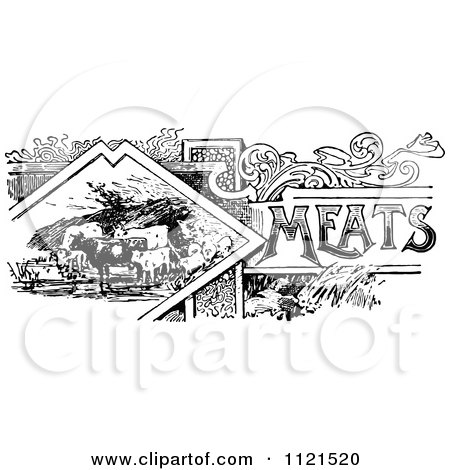 Clipart Of A Retro Vintage Black And White Meats Recipe Book Design - Royalty Free Vector Illustration by Prawny Vintage
