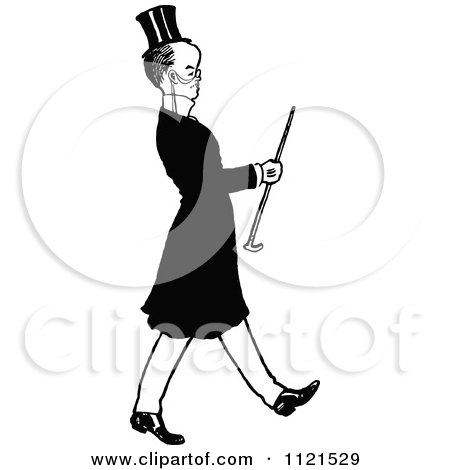 Clipart Of A Retro Vintage Black And White Posh Man Walking - Royalty Free Vector Illustration by Prawny Vintage