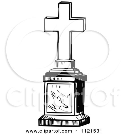 Clipart Of A Retro Vintage Black And White Cross Graveyard Memorial - Royalty Free Vector Illustration by Prawny Vintage