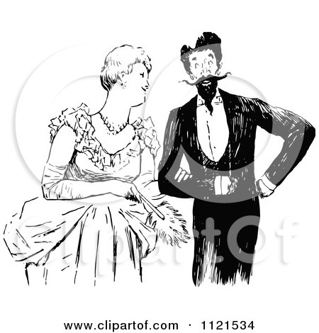 Clipart Of A Retro Vintage Black And White Victorian Couple 1 - Royalty Free Vector Illustration by Prawny Vintage