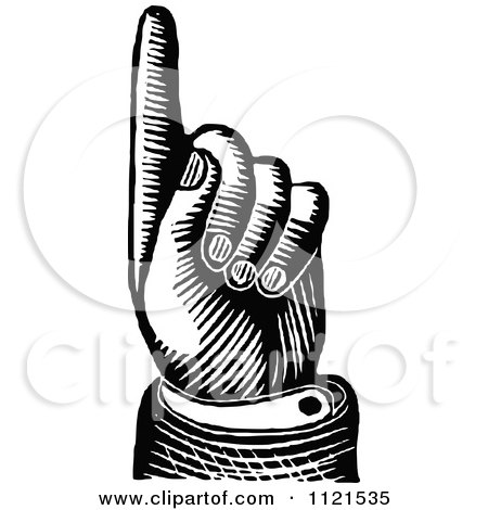 Clipart Of A Retro Vintage Black And White Finger Pointing Up - Royalty Free Vector Illustration by Prawny Vintage