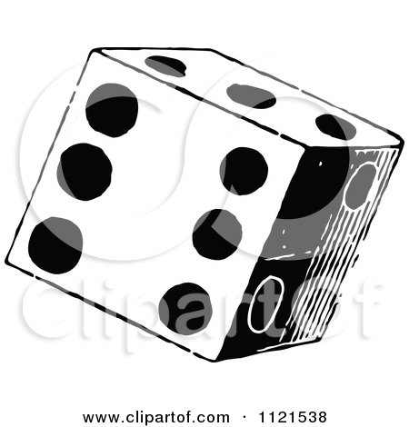 Clipart Of A Retro Vintage Black And White Dice - Royalty Free Vector Illustration by Prawny Vintage
