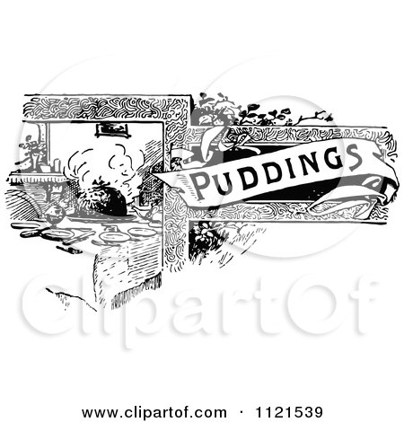 Clipart Of A Retro Vintage Black And White Puddings Recipe Book Design - Royalty Free Vector Illustration by Prawny Vintage