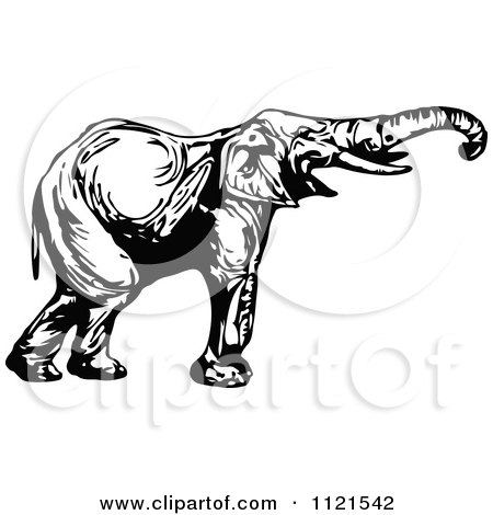 Clipart Of A Retro Vintage Black And White Elephant - Royalty Free Vector Illustration by Prawny Vintage