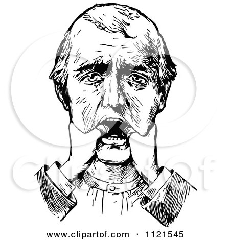 Clipart Of A Retro Vintage Black And White Man With A Dislocated Jaw - Royalty Free Vector Illustration by Prawny Vintage